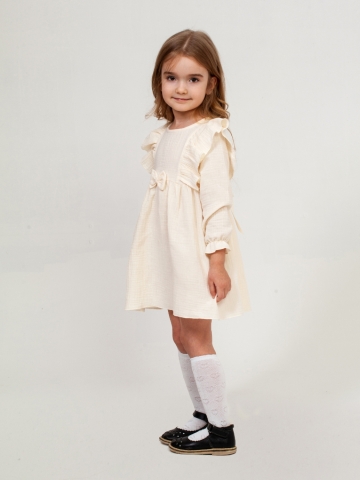 Купить 321-СЛ. Платье из муслина детское, хлопок 100% сливочный, р. 74,80,86,92 во Владикавказе